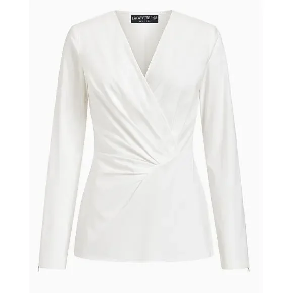 Lafayette 148 New York Ivory Fitted Asymmetrical Wrap Blouse Size 4 NWT 🤍 - Picture 1 of 10